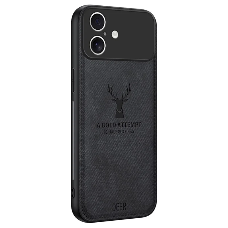 For iPhone 17 Case Deer Pattern Cloth Texture PU + PC + TPU Phone Cover - Black