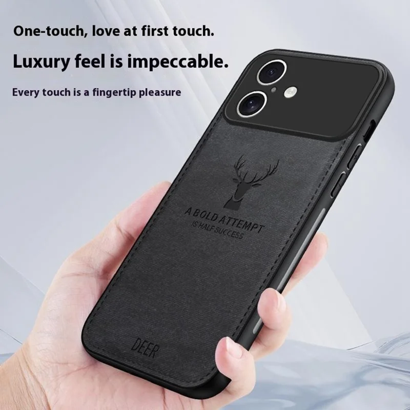 For iPhone 17 Case Deer Pattern Cloth Texture PU + PC + TPU Phone Cover - Black