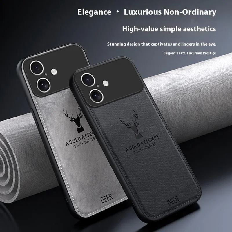 For iPhone 17 Case Deer Pattern Cloth Texture PU + PC + TPU Phone Cover - Black