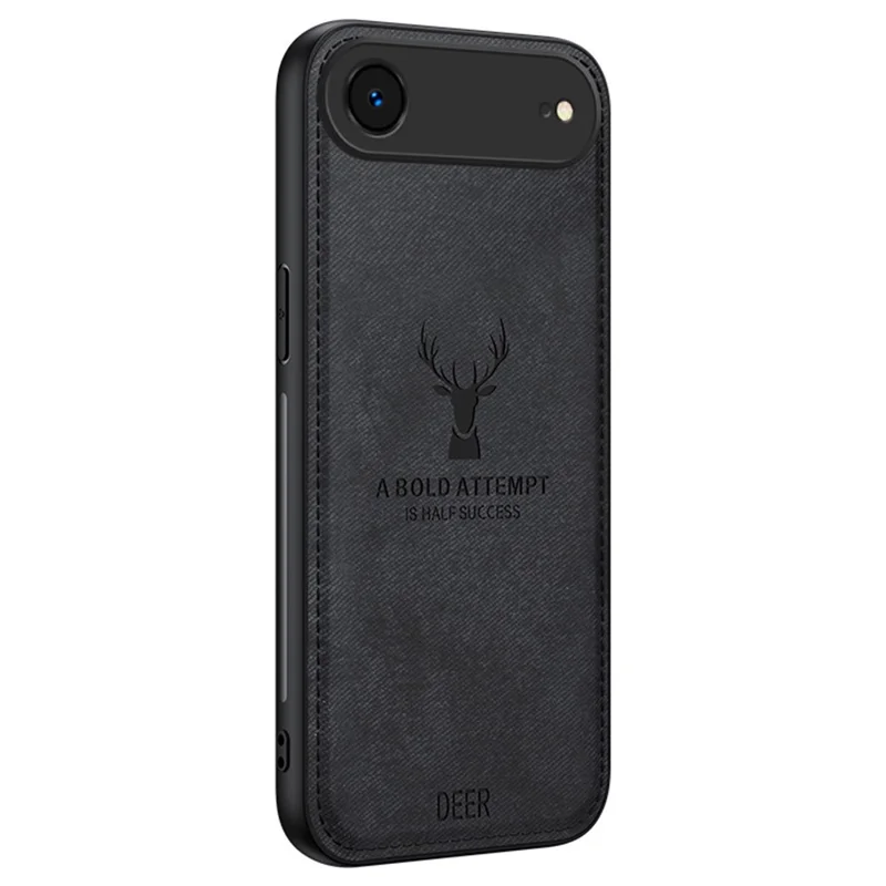 For iPhone Air Case Deer Pattern Cloth Texture PU + PC + TPU Phone Cover - Black