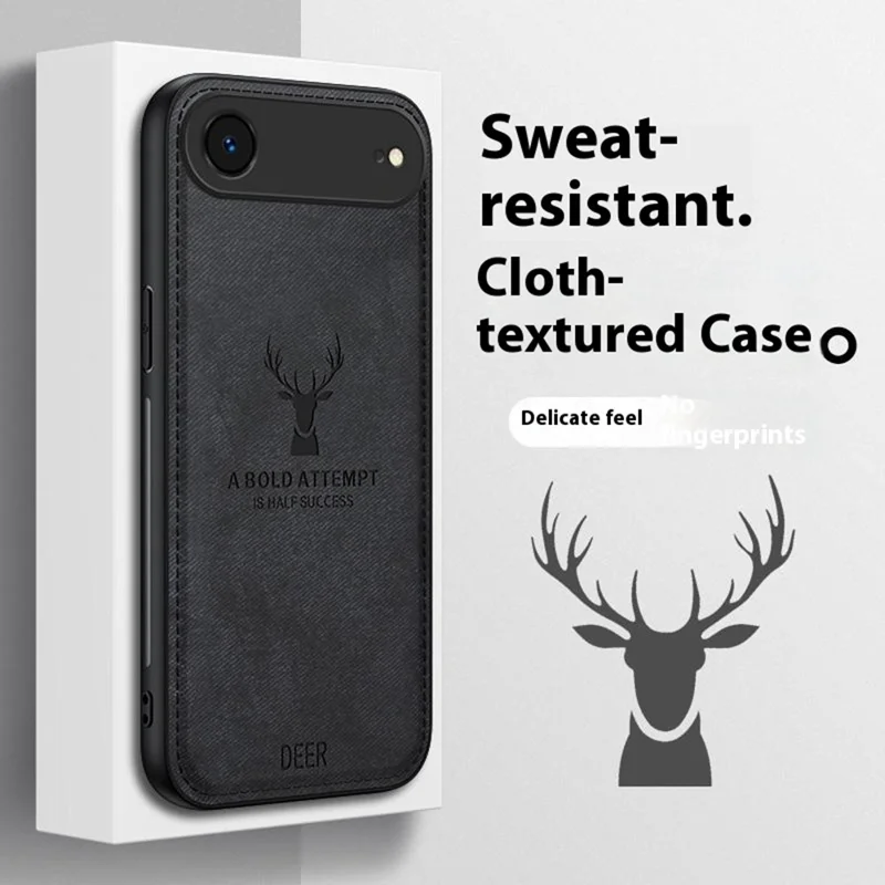 For iPhone Air Case Deer Pattern Cloth Texture PU + PC + TPU Phone Cover - Black