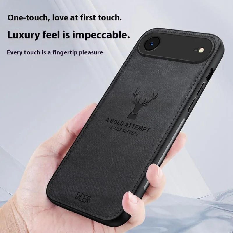 For iPhone Air Case Deer Pattern Cloth Texture PU + PC + TPU Phone Cover - Black