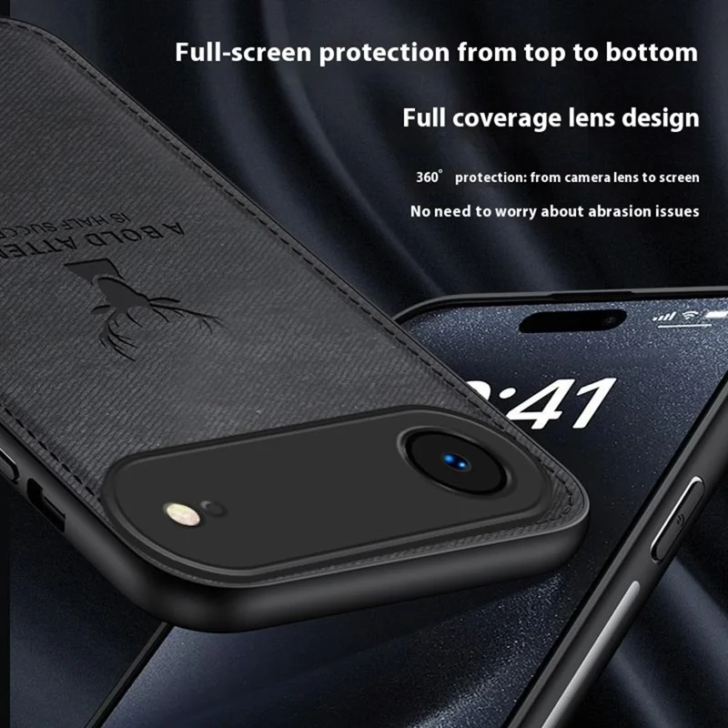 For iPhone Air Case Deer Pattern Cloth Texture PU + PC + TPU Phone Cover - Black