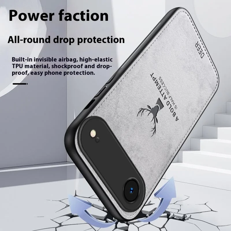 For iPhone Air Case Deer Pattern Cloth Texture PU + PC + TPU Phone Cover - Black