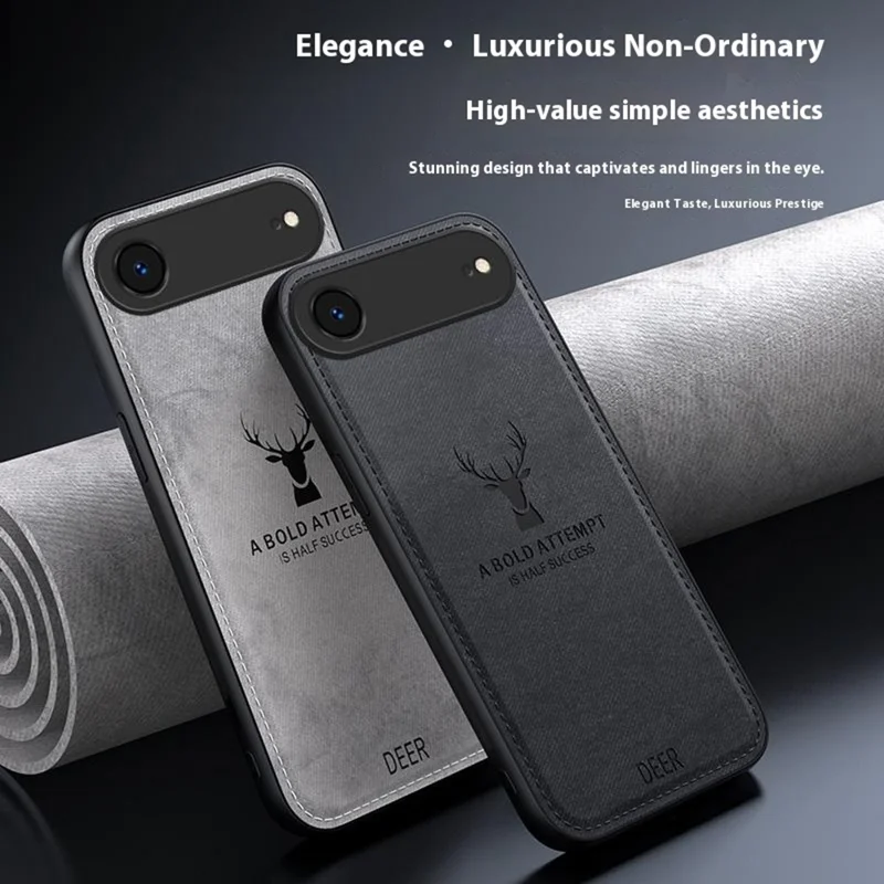 For iPhone Air Case Deer Pattern Cloth Texture PU + PC + TPU Phone Cover - Black