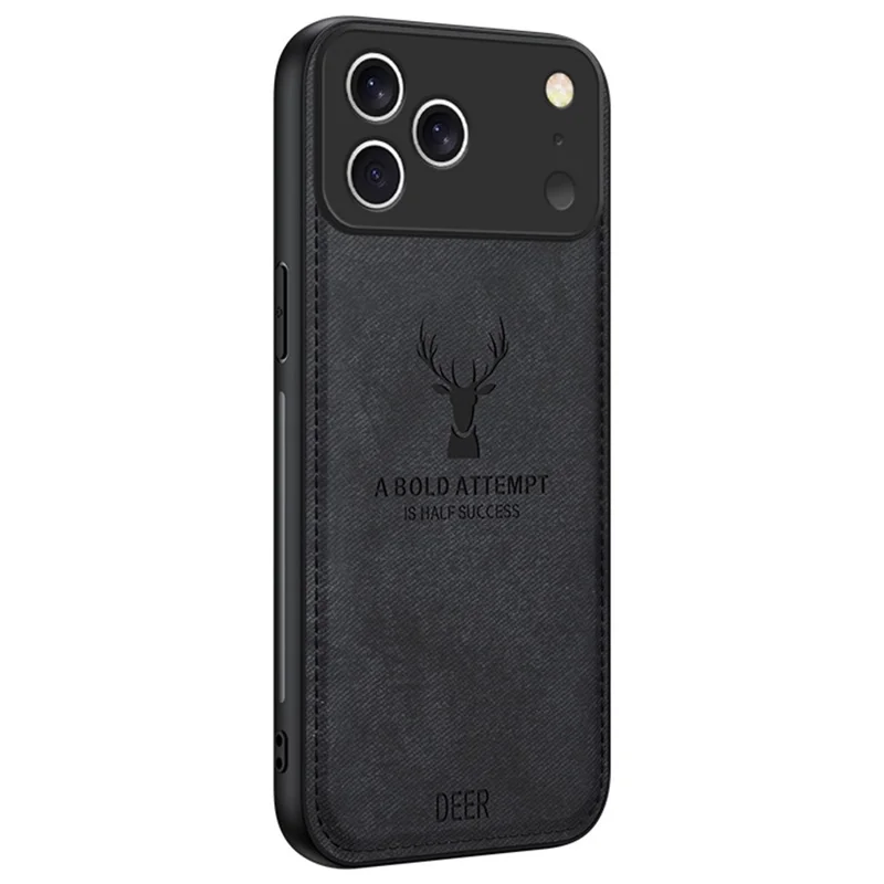 For iPhone 17 Pro Case Deer Pattern Cloth Texture PU + PC + TPU Phone Cover - Black