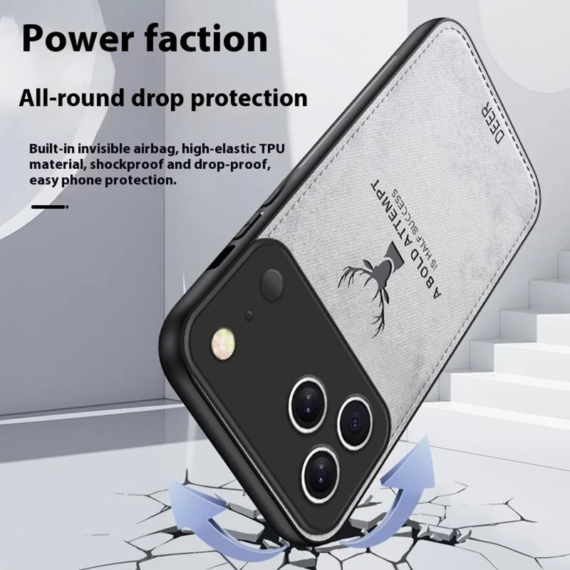 For iPhone 17 Pro Case Deer Pattern Cloth Texture PU + PC + TPU Phone Cover - Black