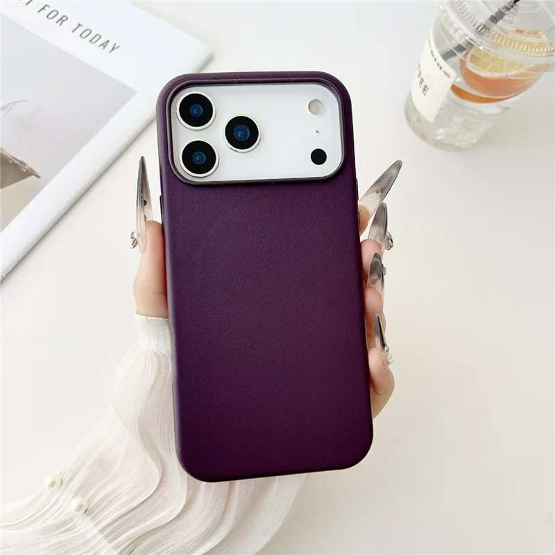 For iPhone 17 Pro Max Case Compatible with MagSafe PU Leather Liquid Silicone Phone Back Cover - Dark Purple