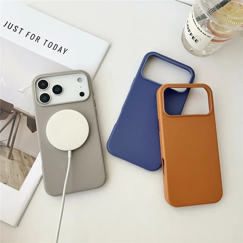 For iPhone 17 Pro Max Case Compatible with MagSafe PU Leather Liquid Silicone Phone Back Cover - Dark Purple