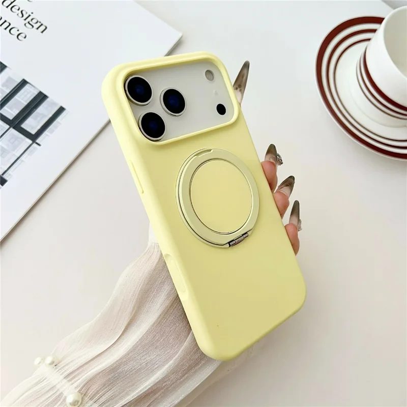 For iPhone 17 Pro Case Compatible with MagSafe Rotating Kickstand Silicone PC Phone Back Cover - Yellow