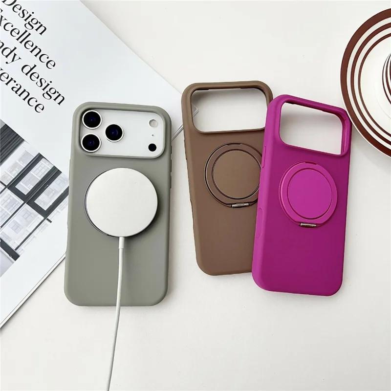 For iPhone 17 Pro Case Compatible with MagSafe Rotating Kickstand Silicone PC Phone Back Cover - Yellow
