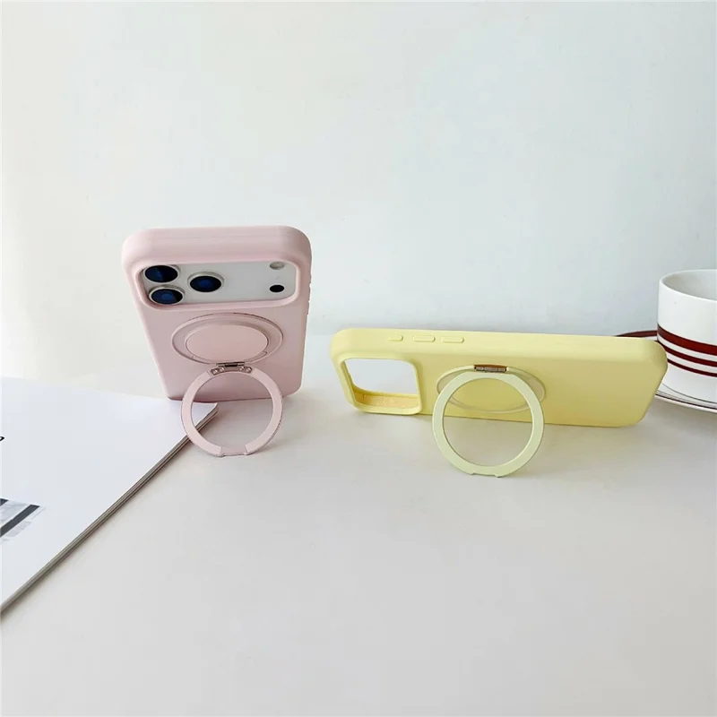 For iPhone 17 Pro Case Compatible with MagSafe Rotating Kickstand Silicone PC Phone Back Cover - Yellow