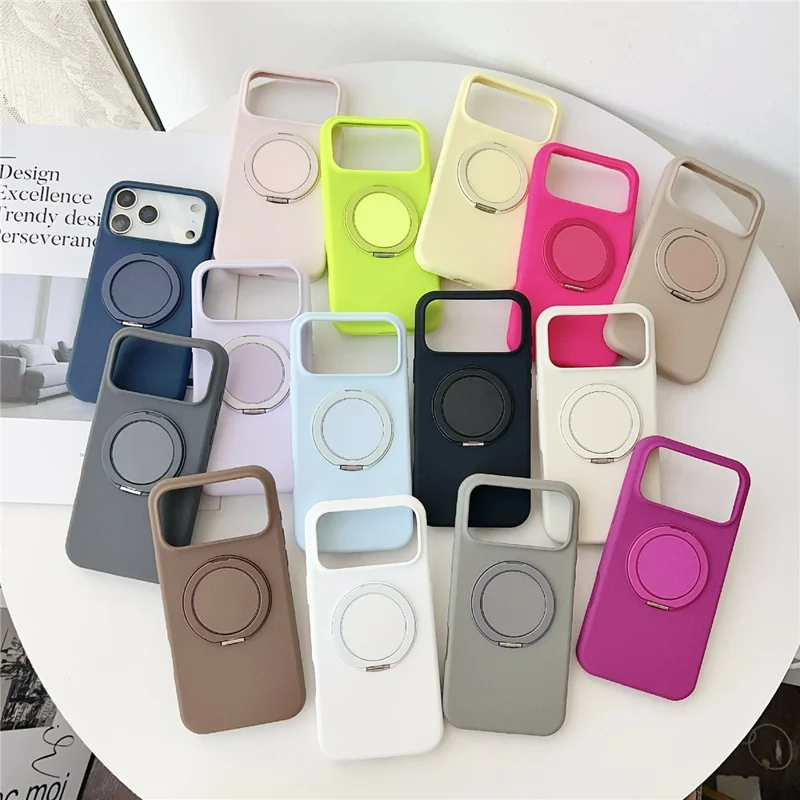 For iPhone 17 Pro Max Case Compatible with MagSafe Rotating Kickstand Silicone PC Phone Back Cover - Yellow