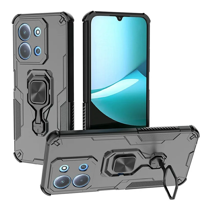 Phone Case For Xiaomi Redmi 15C 5G (EU) (173mm)  /  4G (EU) (173mm)  /  Poco C85 4G (173mm) Rotatable Ring Kickstand PC + TPU Cover - Black