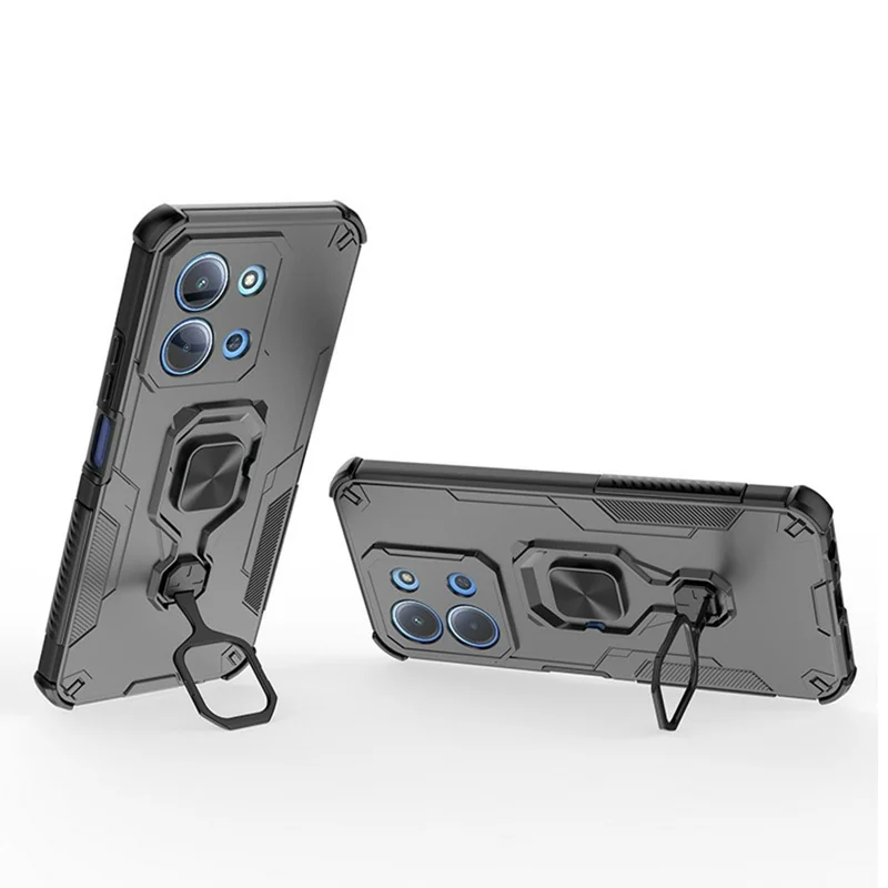 Phone Case For Xiaomi Redmi 15C 5G (EU) (173mm)  /  4G (EU) (173mm)  /  Poco C85 4G (173mm) Rotatable Ring Kickstand PC + TPU Cover - Black