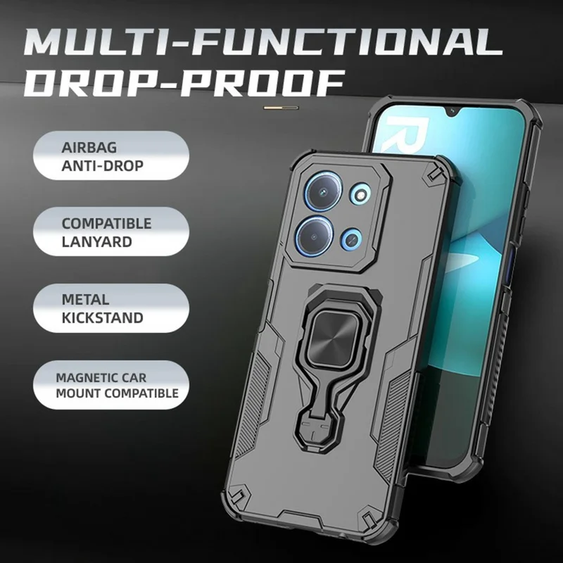 Phone Case For Xiaomi Redmi 15C 5G (EU) (173mm)  /  4G (EU) (173mm)  /  Poco C85 4G (173mm) Rotatable Ring Kickstand PC + TPU Cover - Black