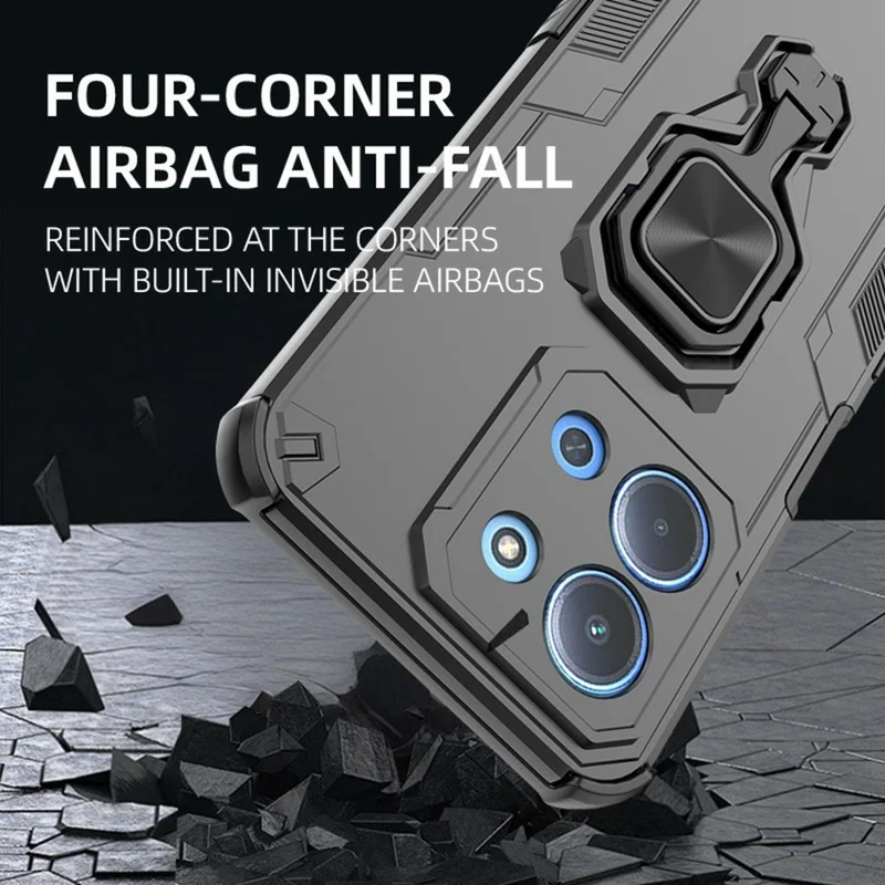 Phone Case For Xiaomi Redmi 15C 5G (EU) (173mm)  /  4G (EU) (173mm)  /  Poco C85 4G (173mm) Rotatable Ring Kickstand PC + TPU Cover - Black