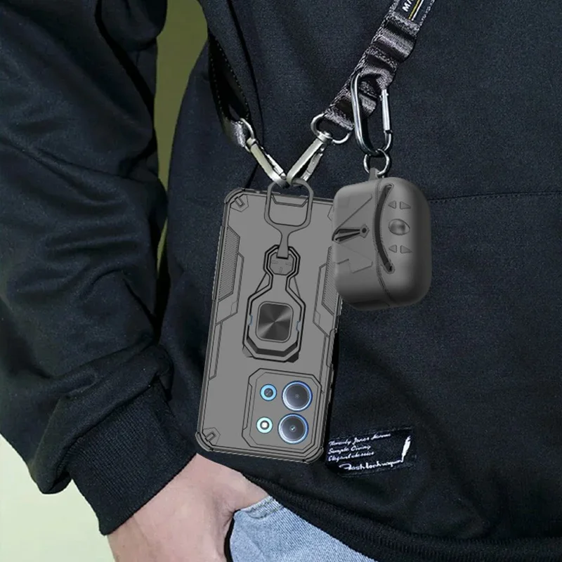 Phone Case For Xiaomi Redmi 15C 5G (EU) (173mm)  /  4G (EU) (173mm)  /  Poco C85 4G (173mm) Rotatable Ring Kickstand PC + TPU Cover - Black