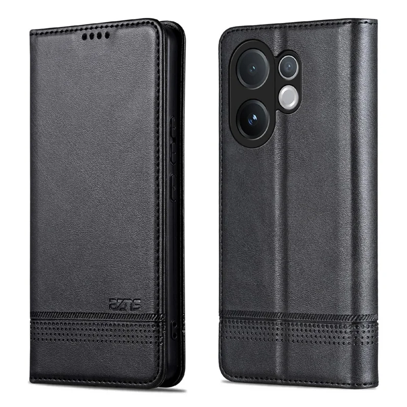 AZNS For vivo V60 5G Case Cowhide Texture PU Leather Wallet Phone Cover - Black