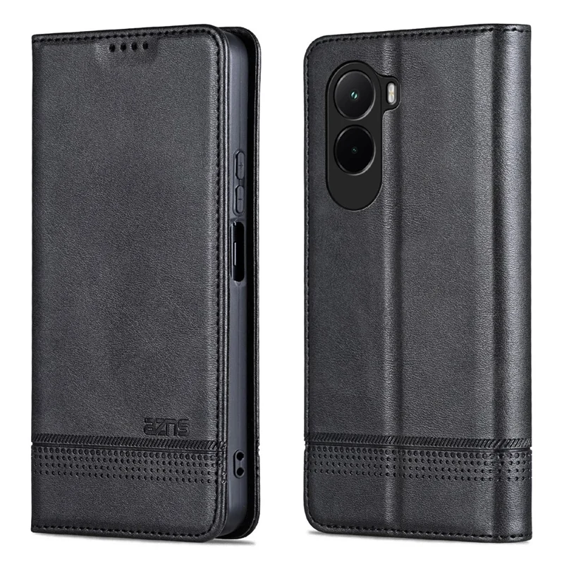 AZNS For Xiaomi Poco M7 4G (EU) (171mm) Case Cowhide Texture PU Leather Wallet Phone Cover - Black