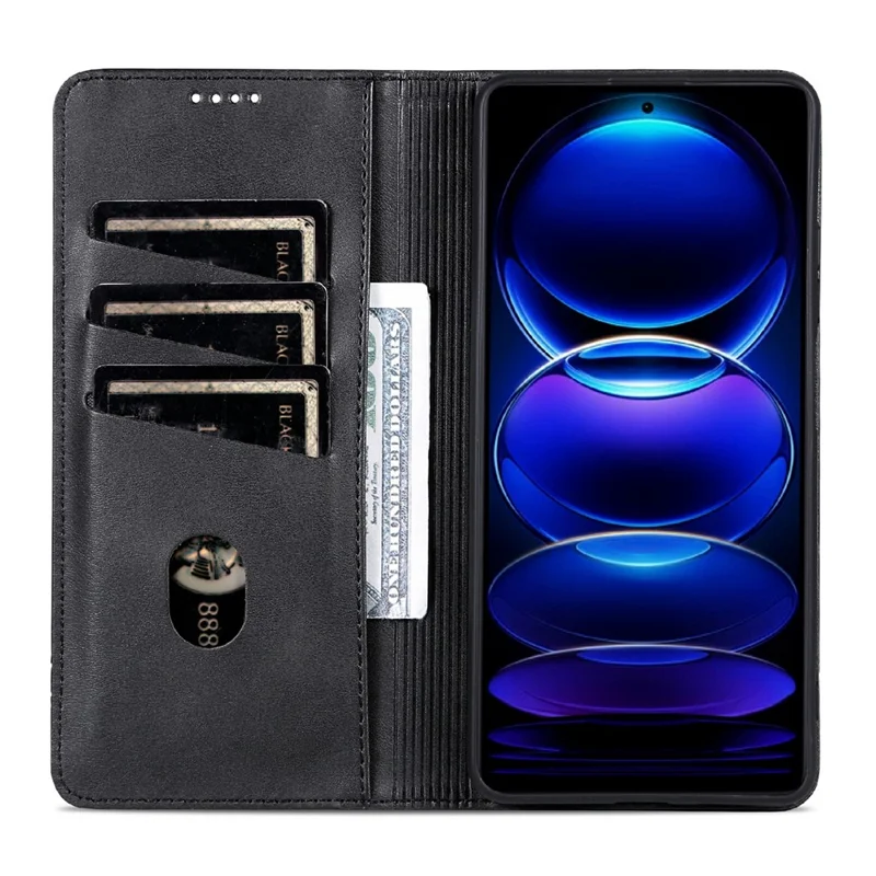 AZNS For Xiaomi Poco M7 4G (EU) (171mm) Case Cowhide Texture PU Leather Wallet Phone Cover - Black