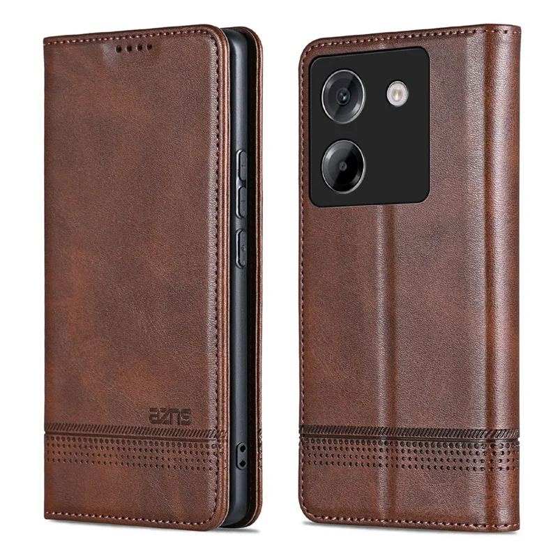 AZNS For Xiaomi Poco M7 Pro 5G Case Cowhide Texture PU Leather Wallet Phone Cover - Coffee