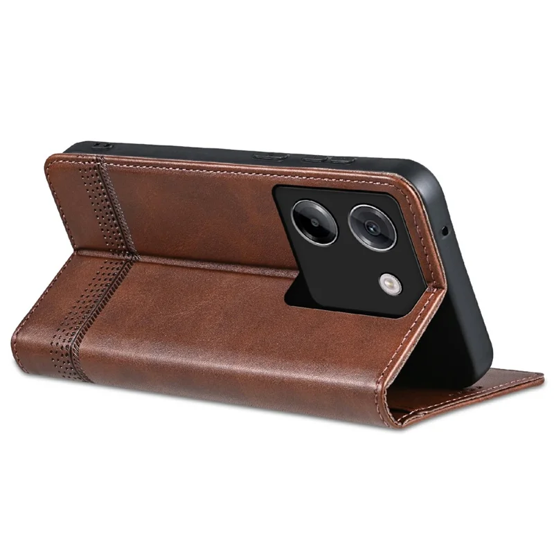 AZNS For Xiaomi Poco M7 Pro 5G Case Cowhide Texture PU Leather Wallet Phone Cover - Coffee