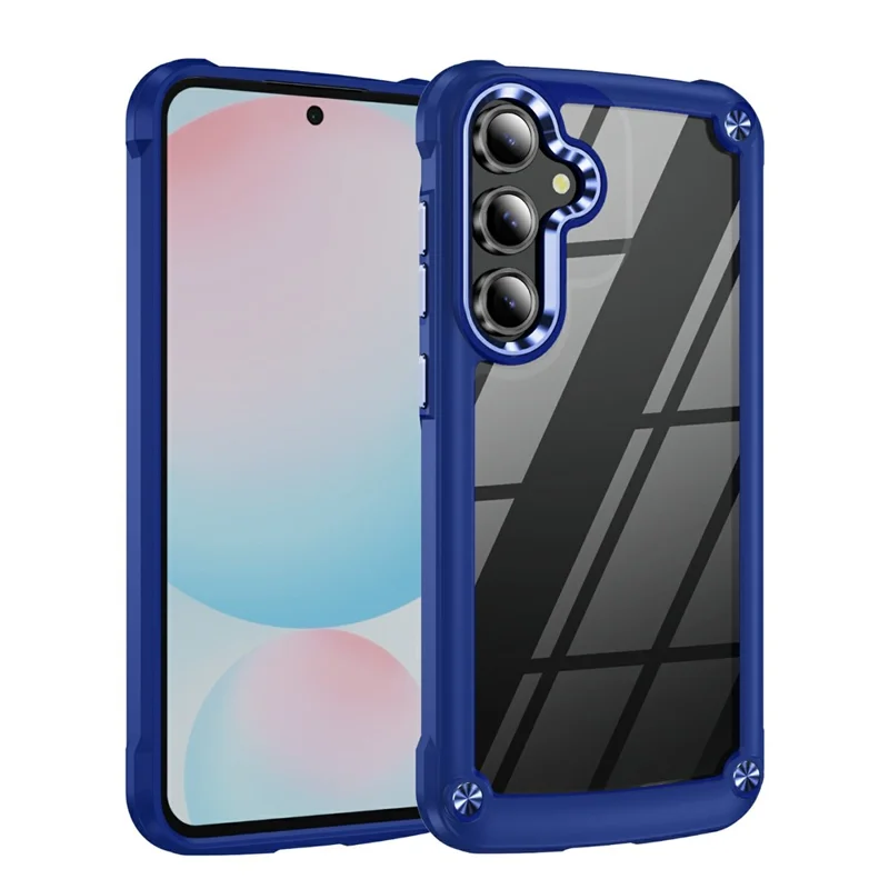 For Samsung Galaxy S25 FE Case Anti-Drop Alloy Lens Frame PC + TPU Phone Cover - Blue