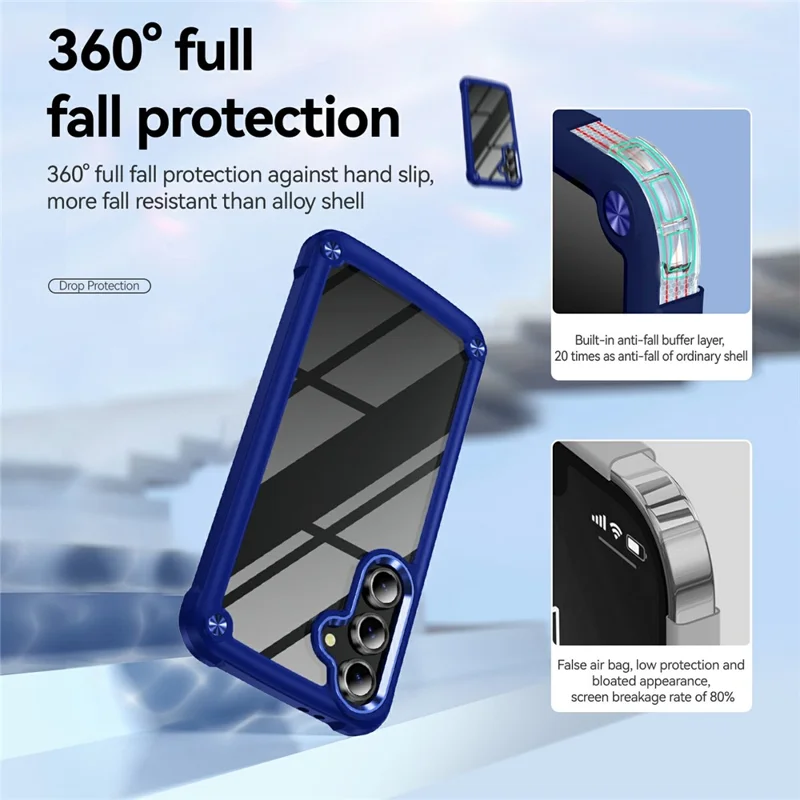 For Samsung Galaxy S25 FE Case Anti-Drop Alloy Lens Frame PC + TPU Phone Cover - Blue