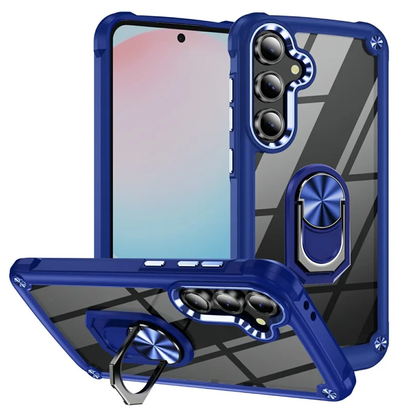 For Samsung Galaxy S25 FE Case Alloy Lens Frame PC + TPU Kickstand Phone Back Cover - Blue