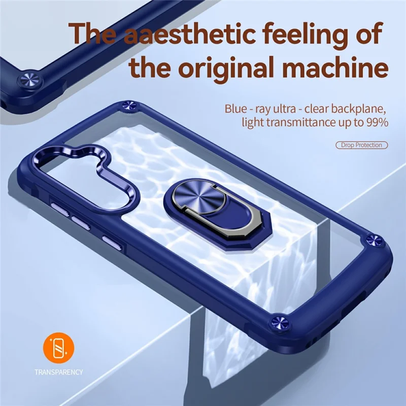 For Samsung Galaxy S25 FE Case Alloy Lens Frame PC + TPU Kickstand Phone Back Cover - Blue