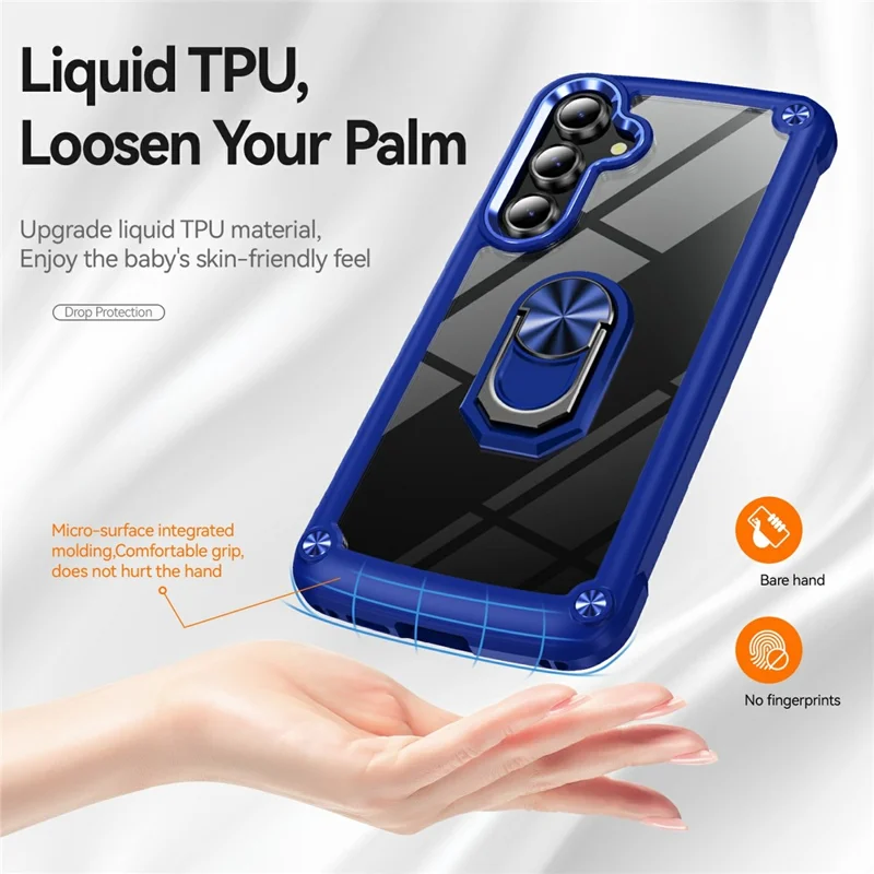 For Samsung Galaxy S25 FE Case Alloy Lens Frame PC + TPU Kickstand Phone Back Cover - Blue