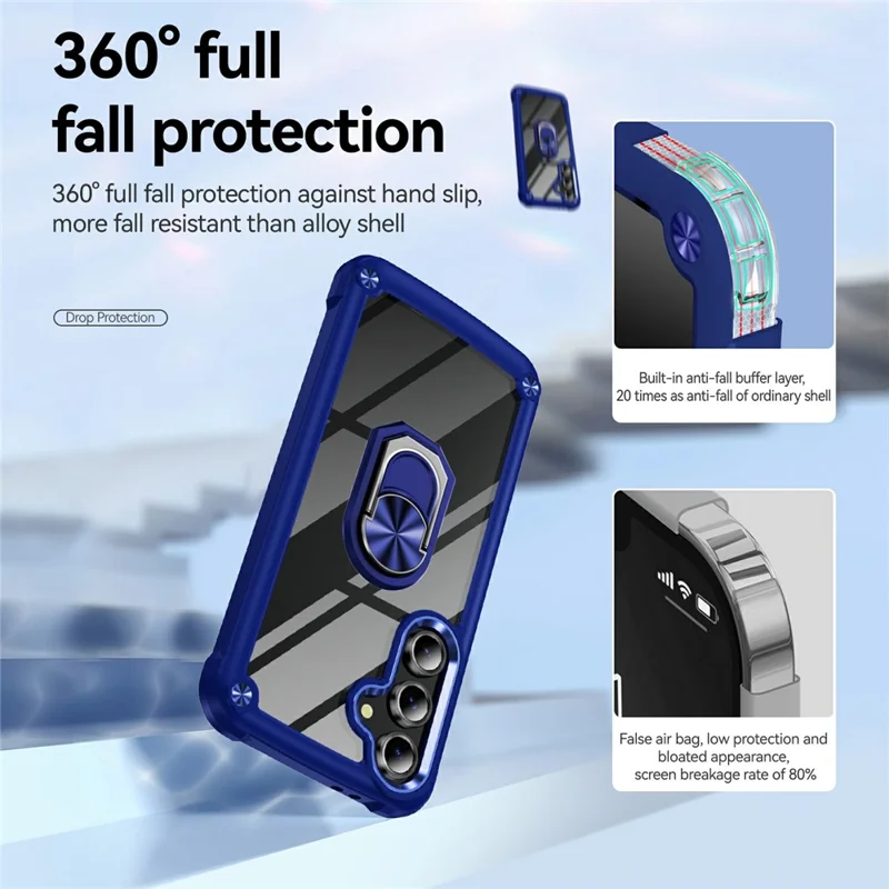 For Samsung Galaxy S25 FE Case Alloy Lens Frame PC + TPU Kickstand Phone Back Cover - Blue