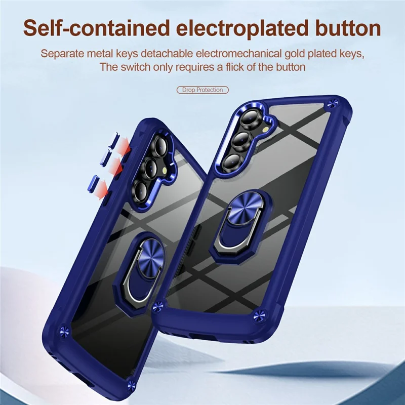 For Samsung Galaxy S25 FE Case Alloy Lens Frame PC + TPU Kickstand Phone Back Cover - Blue
