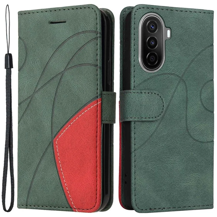 KT Leder Serie-1 Für Huawei Nova Y70 4G / Genieße 50 / Nova Y70 Plus 4G Schockfeste Dual-farben-spleißen PU Leder Telefon Brieftasche Hülle Ständerfunktion Telefonabdeckung Mit Riemen - Grün