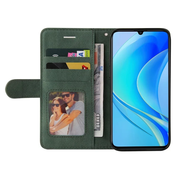 KT Leder Serie-1 Für Huawei Nova Y70 4G / Genieße 50 / Nova Y70 Plus 4G Schockfeste Dual-farben-spleißen PU Leder Telefon Brieftasche Hülle Ständerfunktion Telefonabdeckung Mit Riemen - Grün