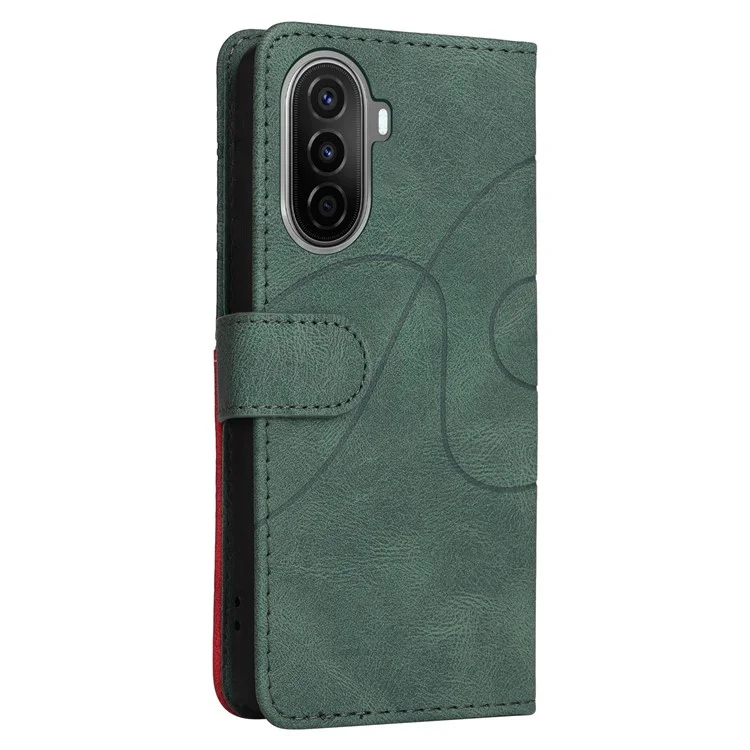 KT Leder Serie-1 Für Huawei Nova Y70 4G / Genieße 50 / Nova Y70 Plus 4G Schockfeste Dual-farben-spleißen PU Leder Telefon Brieftasche Hülle Ständerfunktion Telefonabdeckung Mit Riemen - Grün