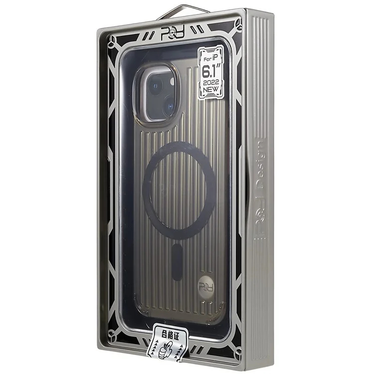 PQY Go Out Series Magnetic Phone Case for iPhone 14 Plus Compatible with MagSafe, Hybrid PC+TPU+PET Shockproof Protective Back Cover - Laser Color
