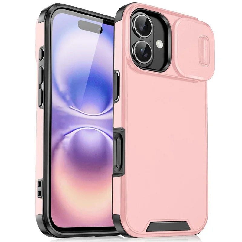 For iPhone 17 Case PC + TPU Shell with Slide Camera Phone Cover - Pink