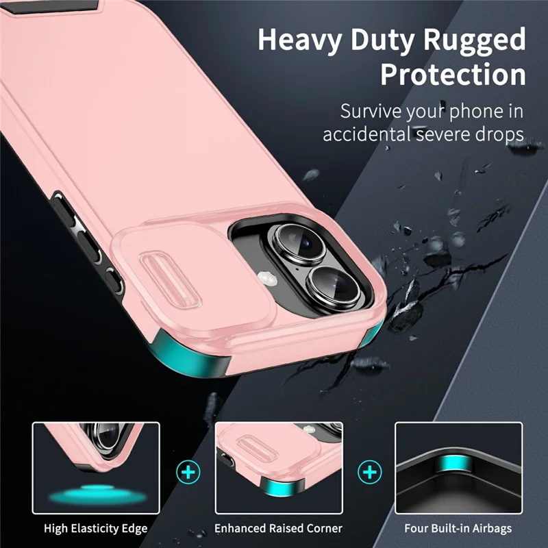 For iPhone 17 Case PC + TPU Shell with Slide Camera Phone Cover - Pink