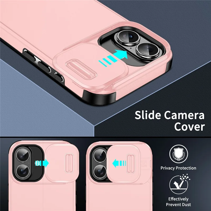 For iPhone 17 Case PC + TPU Shell with Slide Camera Phone Cover - Pink