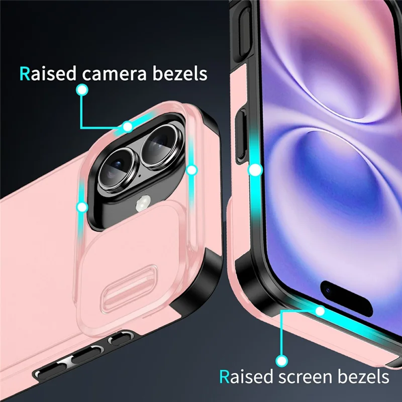 For iPhone 17 Case PC + TPU Shell with Slide Camera Phone Cover - Pink