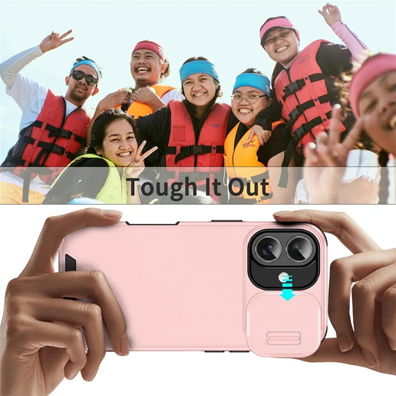 For iPhone 17 Case PC + TPU Shell with Slide Camera Phone Cover - Pink