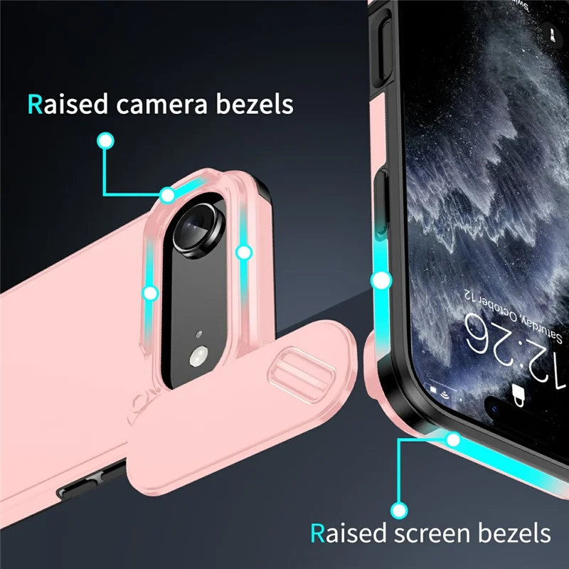 For iPhone Air Case PC + TPU Shell with Slide Camera Phone Cover - Pink