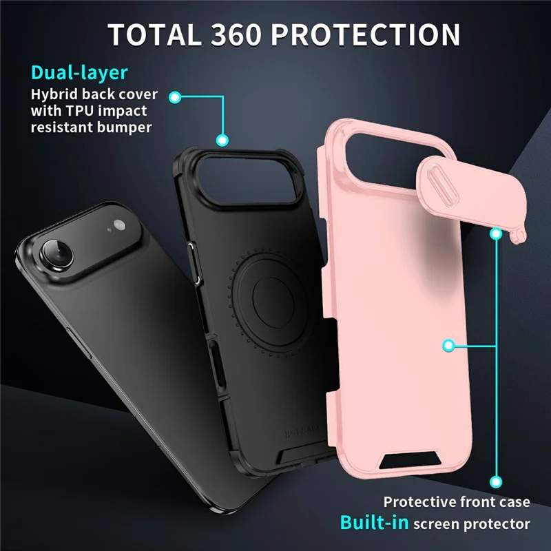 For iPhone Air Case PC + TPU Shell with Slide Camera Phone Cover - Pink