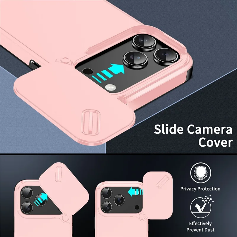 For iPhone 17 Pro Case PC + TPU Shell with Slide Camera Phone Cover - Pink