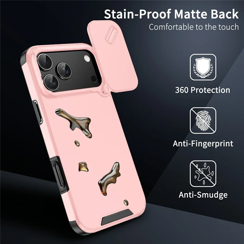 For iPhone 17 Pro Case PC + TPU Shell with Slide Camera Phone Cover - Pink