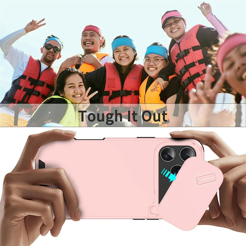 For iPhone 17 Pro Case PC + TPU Shell with Slide Camera Phone Cover - Pink