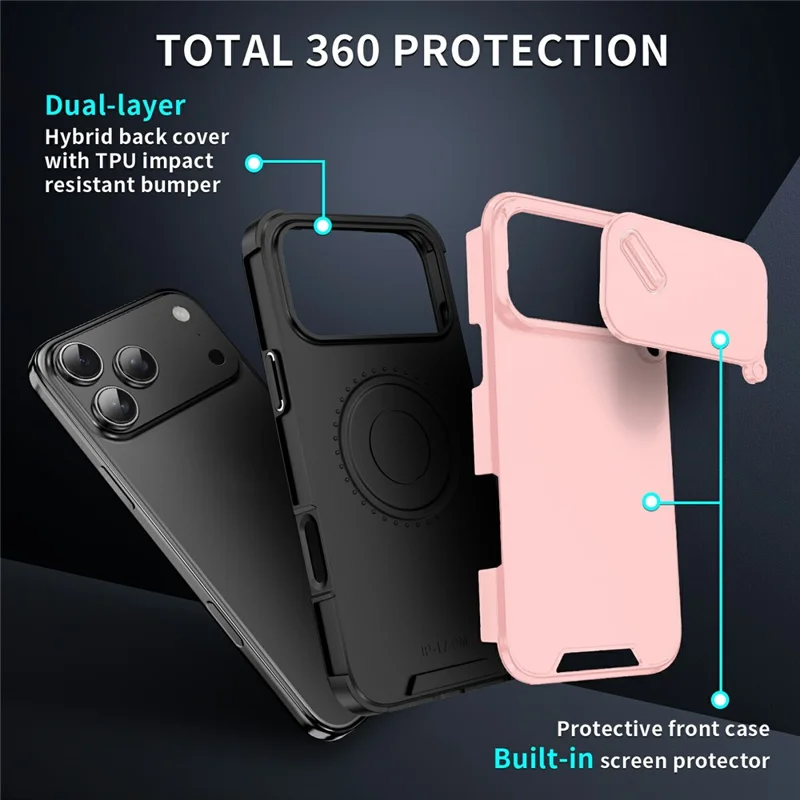 For iPhone 17 Pro Max Case PC + TPU Shell with Slide Camera Phone Cover - Pink