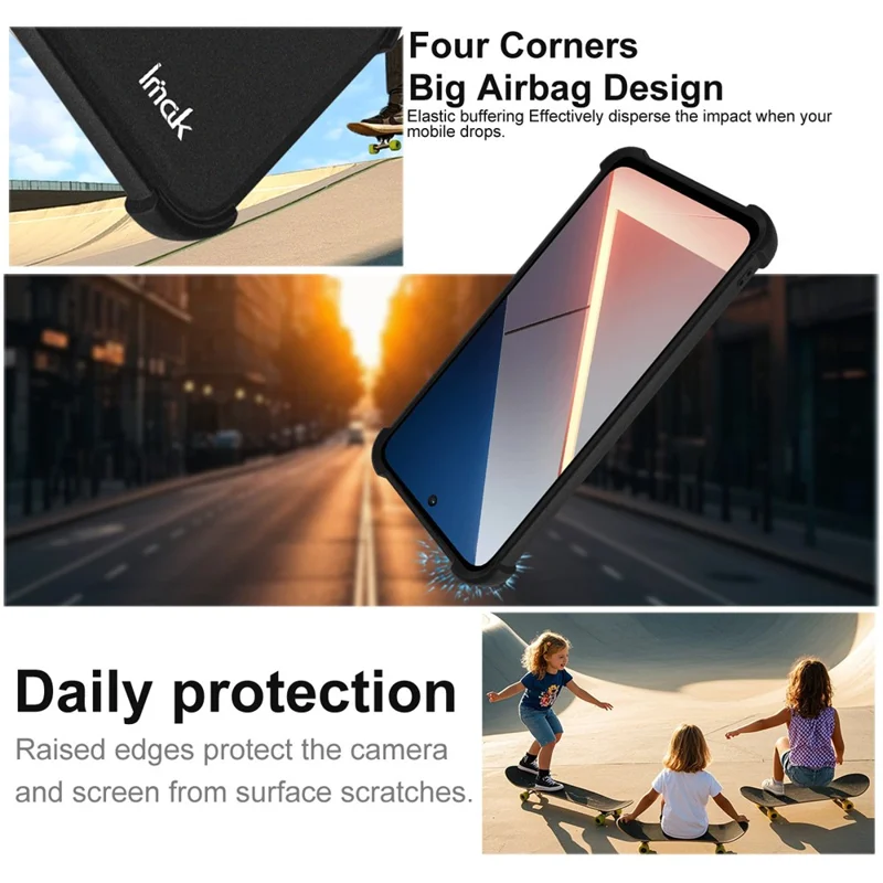 IMAK voor Xiaomi Poco M7 4G (169 mm) hoesje TPU telefoonhoes Airbag schokbestendige bescherming - Mat zwart